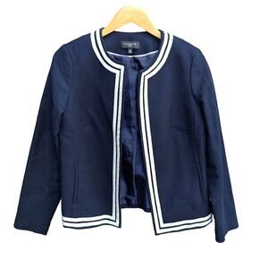 Talbot's Blazer Jacket Navy Blue White Trim Size 10P Cotton Twill Lady Jacket